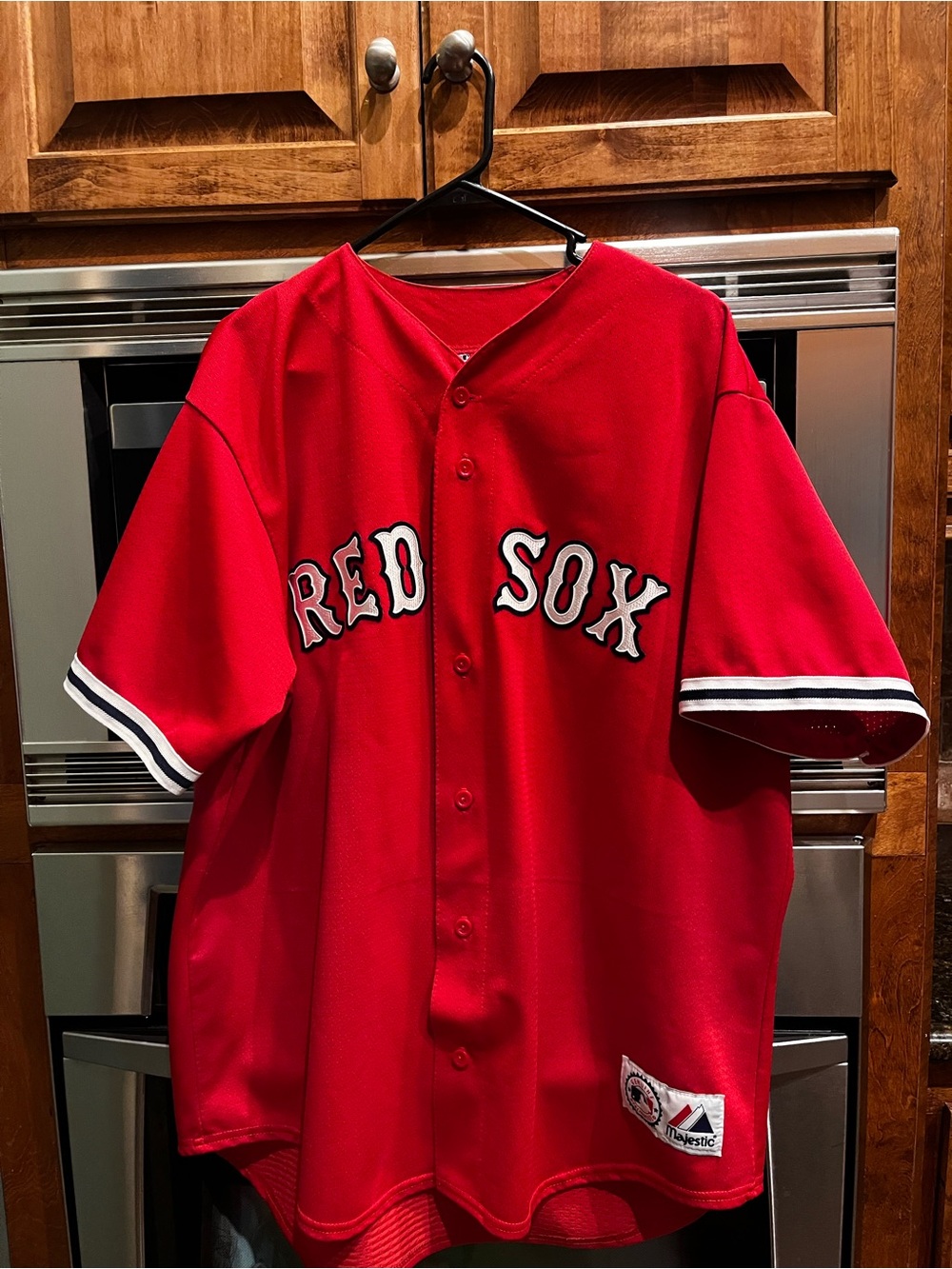 Majestic Red Baseball Jersey with White and Black Trim